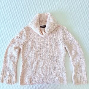 Chunky Hand Knit Sweater Women Large Coquette Pastel Pink Twee‎ Cowl Neck